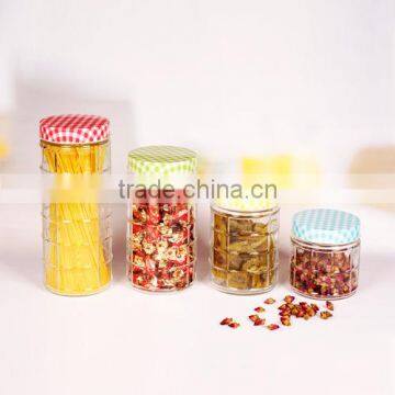 4pcs glass storage jar set with metal lid colored pattern