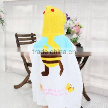 Lovely Yellow Bee Printed Kids Hooded Beach Towel Velour Printing Animal Bee Kids Poncho Towel photo-5
