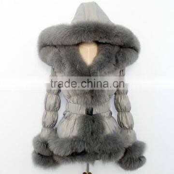 New fashion down coat fabric for women with fox fur hood