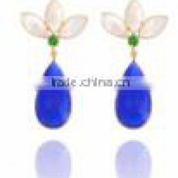 Pearl and Tsvorite and Blue Chalcedony Gemstone Earrings