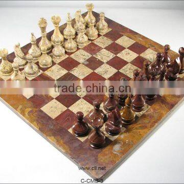 Red Onyx and Coral Marble Chess Board