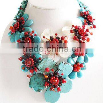 Amazing blue flower blossoms Turquoise Necklace Gemstones Handcrafted