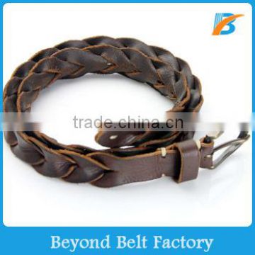 Beyond Ladies' 1" Wide Brown Single Layer Full Grain Cowhide Real Leather Braided Belt