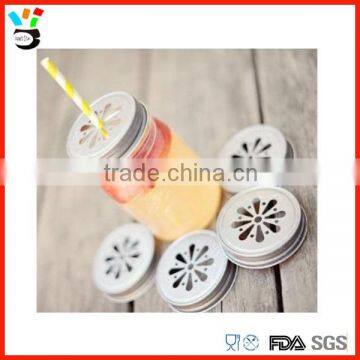 Handled Tumbler Mug 500ml Size Round Shape Glass Mason Jar Daisy Lid With Straws