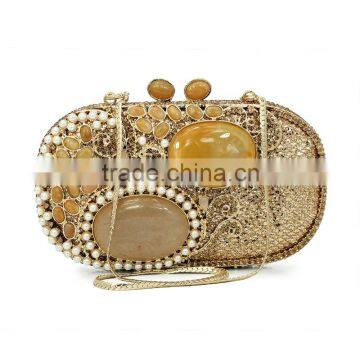 New Agate Gold Crystal Clutches Party Stone Evening Clutch Hard Shell Evening Clutch (88186A-G) photo-6