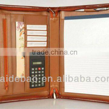 A4 leather portfolio case with notepad and caculator