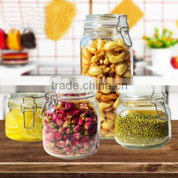 1000ml 1500ml Clear Kitchen Food Storage Airtight Seal Lock Lid Jar/glass Jar With Metal Clip