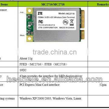 zte 3g evdo module modem mc2716 EVDO Rev.A 800MHz, 1900MHz band and Half-Size Mini PCI standard interface