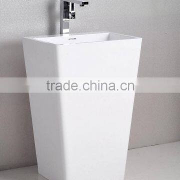Solid Surface Stone Resin Square Free Standing Pedestal Resin Wash Basin,Artificial Stone Washing Basin photo-5