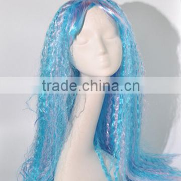 Crazy long blue Afro wave wig for party N311