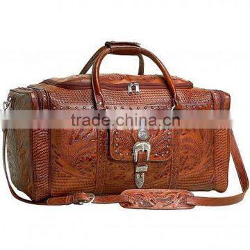 WEST MEN FANCY ZIP TAN FULL GRAIN LEATHER RODEO BAG