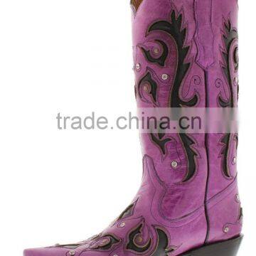 Women's New Purple Black Overlay Western Cowgirl Boots Rhinestones Studded Shaft photo-4