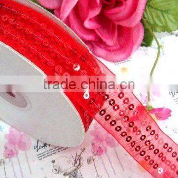 Sewn Sequins Organza ribbon,sheer organza ribbon,