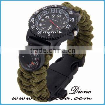 Survival Bracelet Paracord Outdoor Watch Bands With Compass Fire Starter + Whistle