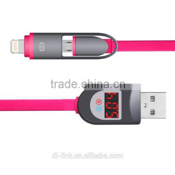 Factory direct supply!Dual-line phones with data current and voltage LED display combo phone data charging cable