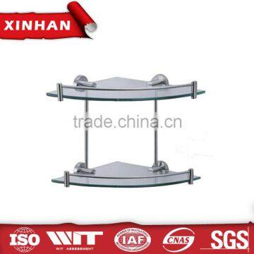 wholesale factory price bathroom dual tier corner glass metal shelf