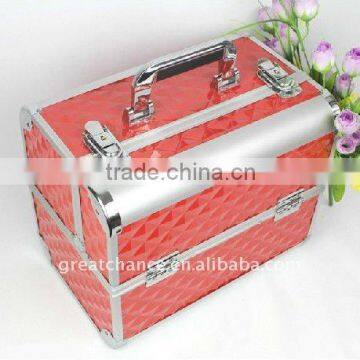 RED PROFESSIONAL ALUMINIUM BEAUTY COSMETIC MAKEUP CASE BOX