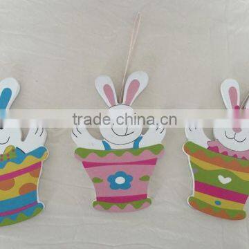 Colorful wooden Rabbit hanging ornaments wood easter deoc for home wood Rabbit brother and sister hanger