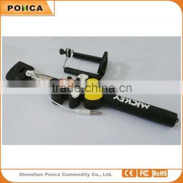 factory direct World popular Portable Wired cartoon selfie stick for smartphones