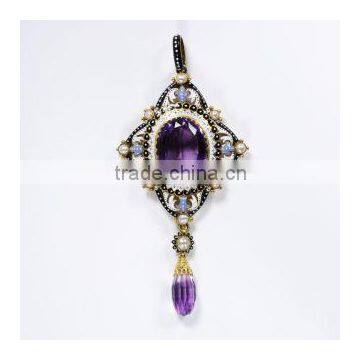 New style colorful golden flower glass gold foil pendant PD005