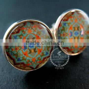 20mm Silver Plated Morocco Style Flower Art Collage Round Glass Cabochon Fashion Cufflinks Wedding Cuff Links Gift 6600051