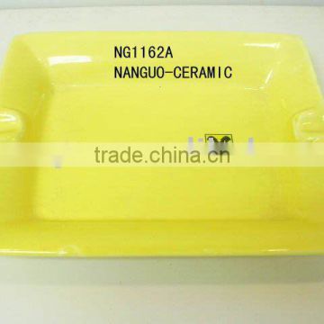 ceramic square ashtray yellow solid colour