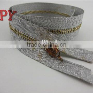 Good Market New Design 3# Metal Zipper With Sliver tape and Golden teeth