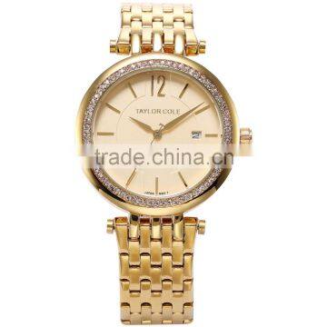Fashion Date Quartz Ladies Gold Date Stainless Steel Watch