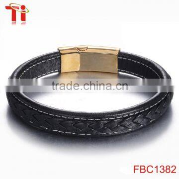 Genuine Leather Rope Magnetic Bracelet Locking Stainless Steel Bracelet for Men photo-4