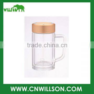 durable clear beer glass mug with lid and handle