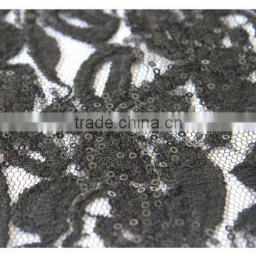 Latest Design Thin Net Embroidered Sequin Fabric, Black Flower Embroidery Sequin Fabric Textile for Dress photo-3