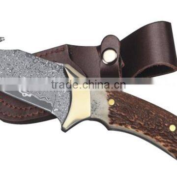 A DIFFERENT WOOD COMBINATION HANDLE DAMASCUS STEEL HUNTING KNIFE photo-4