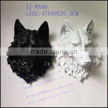 wall mounted home decor black and white resin wolf head