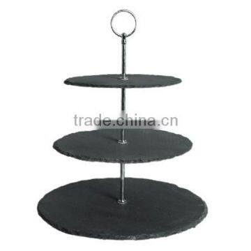 European style promotional rough edge cut 3 tier slate cake stand