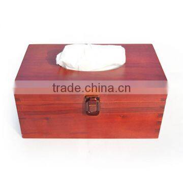 Natural Redwood Napkin Tissue Box Holder, Wholesale Retro Bronze Buckle Packaging Box