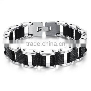 Modern Sleek Silicone Mens Bracelet 316L Stainless Steel Motocycle Biker Bicycle Chain Link Bracelets photo-6