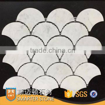 Bianco carrara white fish scale tile fan shape super white marble mosaic