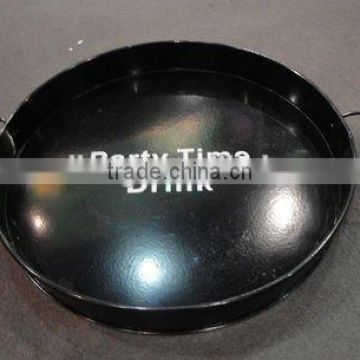 round galvanized metal tray with handle