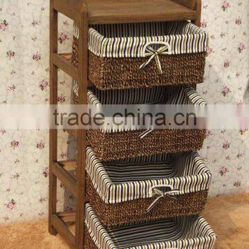 Shabby Chic Wooden Sotorage Wicker Caninet With 5 Drawers photo-3