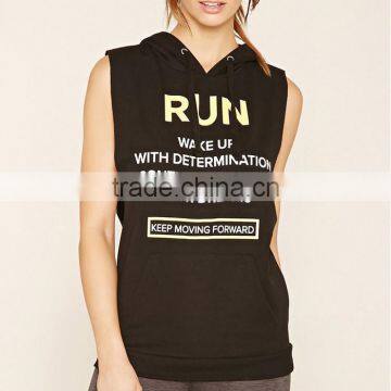 Wholesale stylish sleeveless printed female hoodies