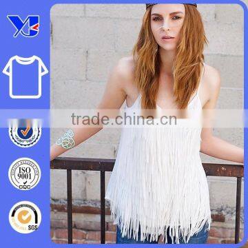 v neck women chiffon camisole with tassels front