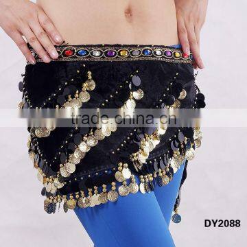 Professional velvet belly dance sequin hip scarf belly dancing coins belt with paillettes