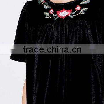 New Short Sleeve Floral Velvet Mini Dress Frock Design With Hand Embroidery Designs For Dress 2016 HSD5828 photo-4