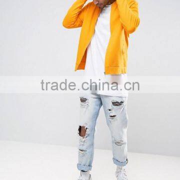 2017 Custom High Quality New Design Durable Baseball Collar 100% Cotton Jersey Yellow Casual Men Plain Zipper Bomber Jacket photo-4