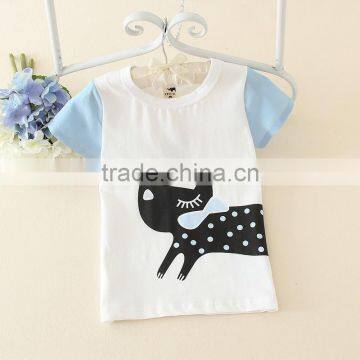 lovely children top clothing cat printing white t-shirt new boy and girl daily wear