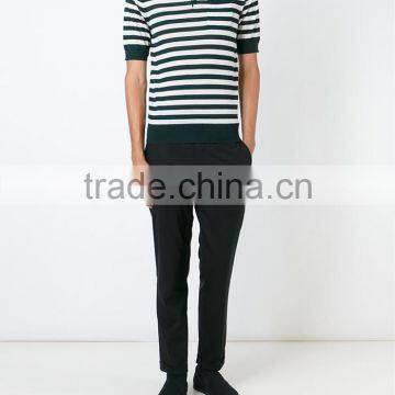 Black and White Stripe Fine Knit Golf Polo Shirt for Male photo-2