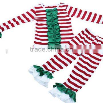 Custom Design Children Christmas Outifit Stripe Ruffle Baby Clothes Clothing Set photo-2
