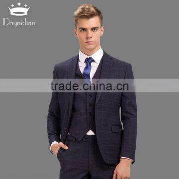 Daynoliao Latest Design 3 Pieces Business Suits Wholesale Navy Check Slim Men Suits for Wedding photo-2