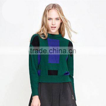 2017 new style Geometric design women green color pullover sweater