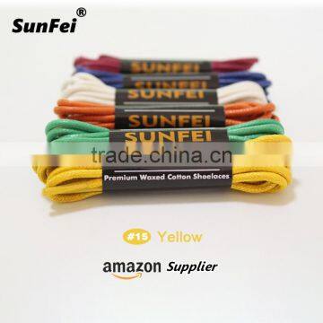 Round Yellow Waxed Cotton Lace Up Shoelaces for Work Boots Canvas - 2.5mm round Custom Length 24" 27" 30" 36" 45" 54" 63" 72"